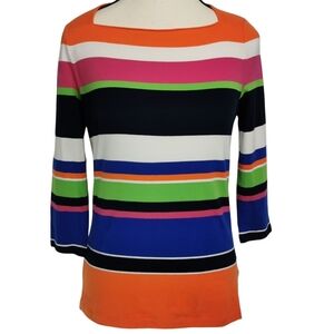 Lauren Ralph Lauren Square Neck 3/4 Sleeve Vivid Striped Top - Sz MP